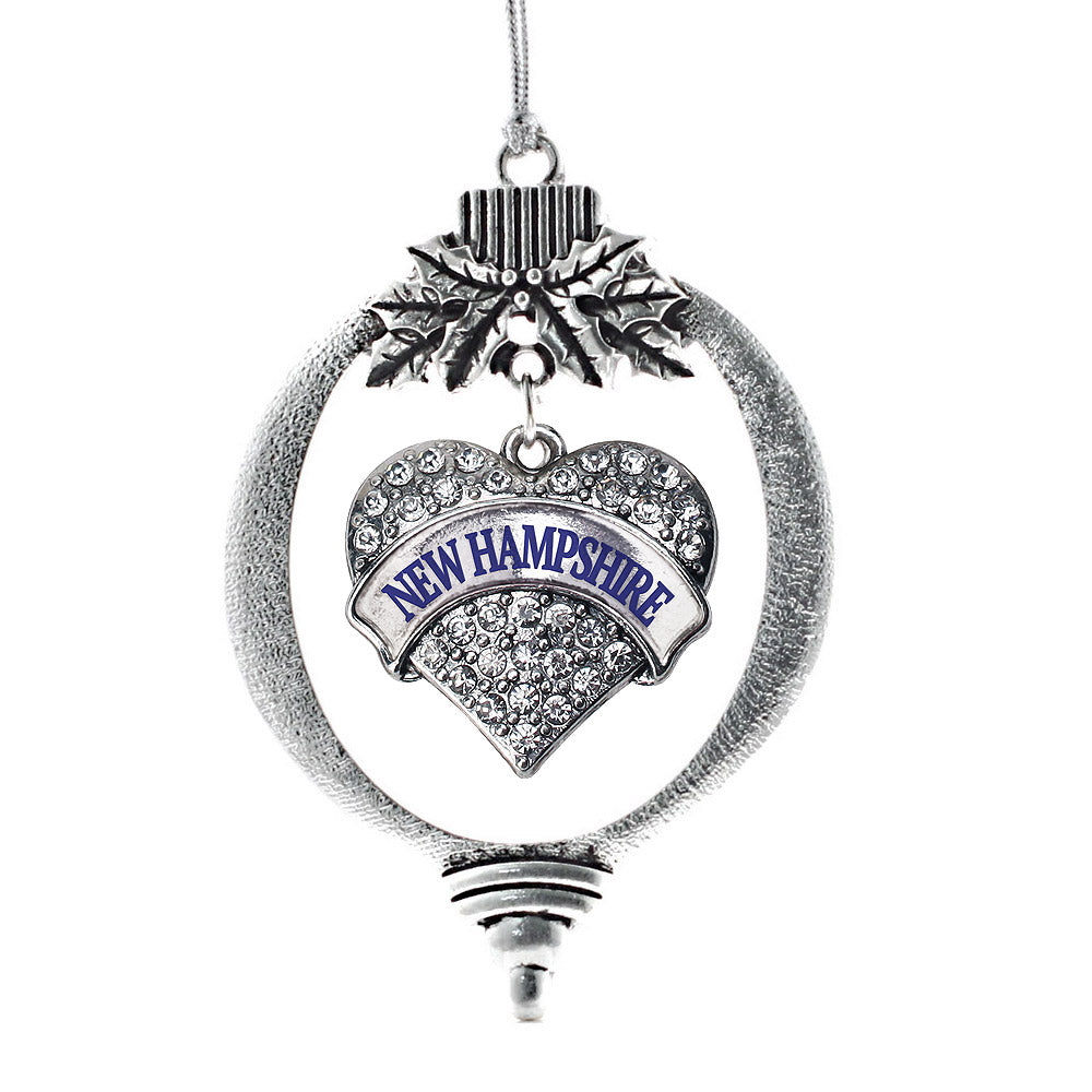 Silver New Hampshire Pave Heart Charm Holiday Ornament