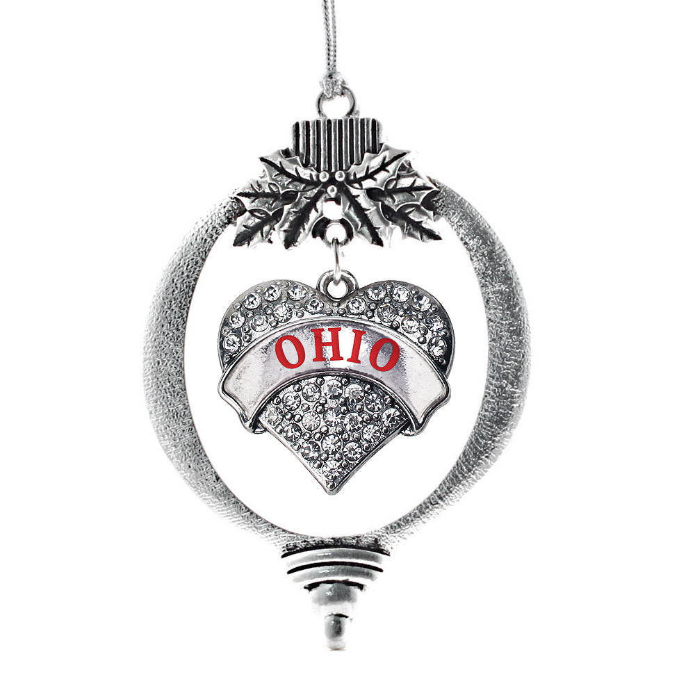 Silver Ohio Pave Heart Charm Holiday Ornament
