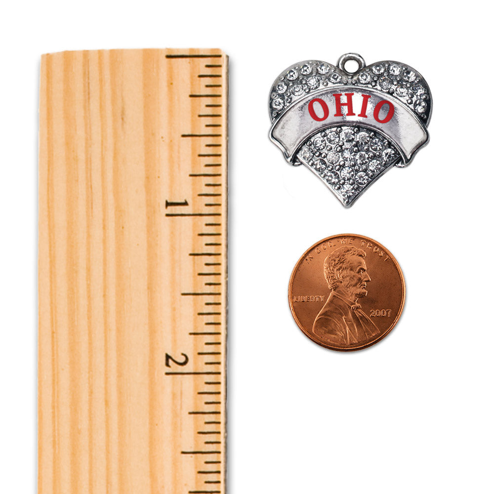 Silver Ohio Pave Heart Charm Holiday Ornament