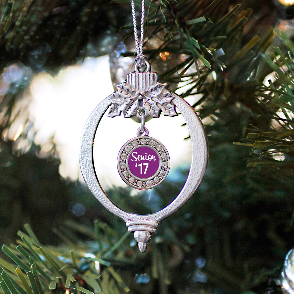 Silver Purple Senior '17 Circle Charm Holiday Ornament