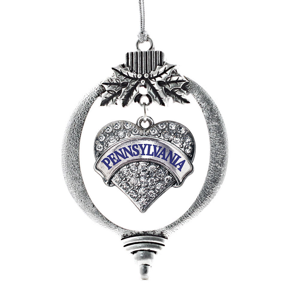Silver Pennsylvania Pave Heart Charm Holiday Ornament