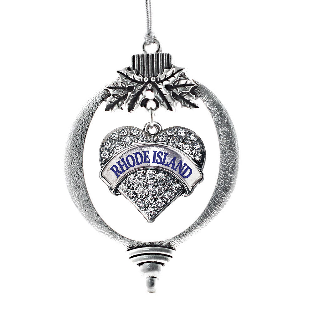 Silver Rhode Island Pave Heart Charm Holiday Ornament