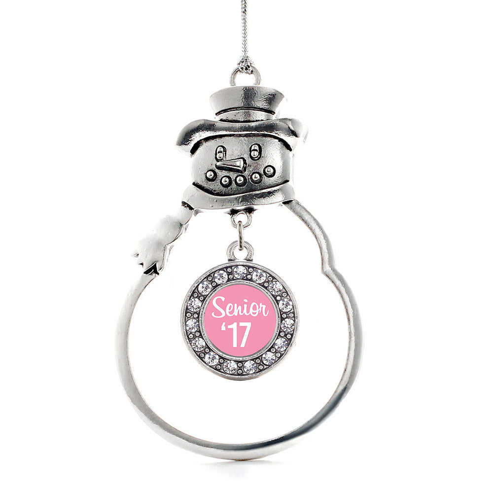 Silver Pink Senior '17 Circle Charm Snowman Ornament