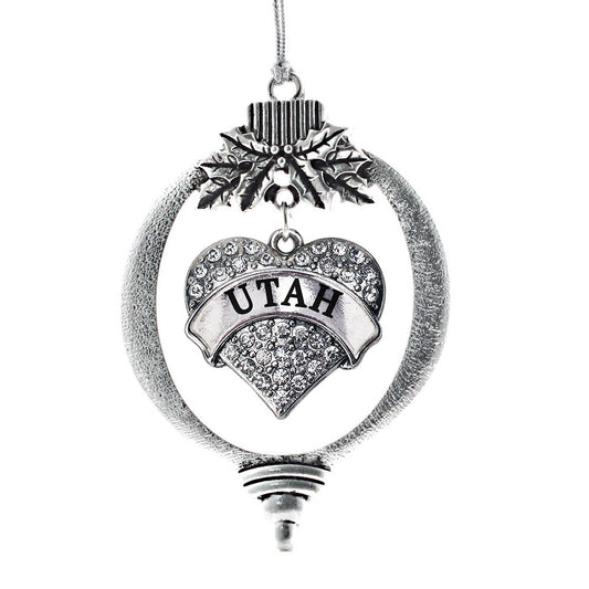 Silver Utah Pave Heart Charm Holiday Ornament