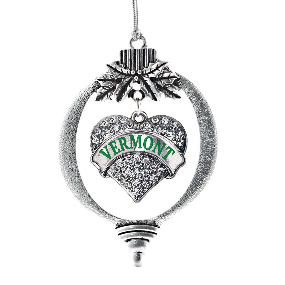 Silver Vermont Pave Heart Charm Holiday Ornament