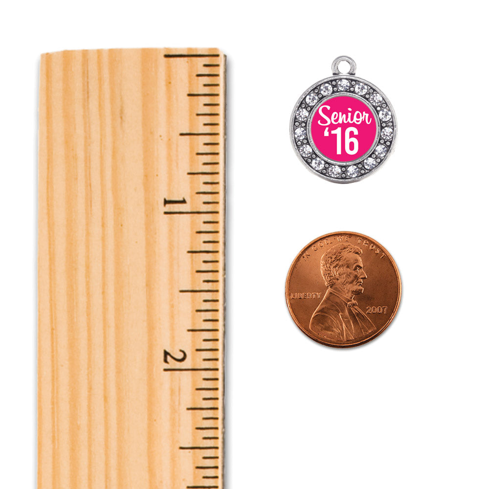 Silver Fuchsia Senior '16 Circle Charm Snowman Ornament