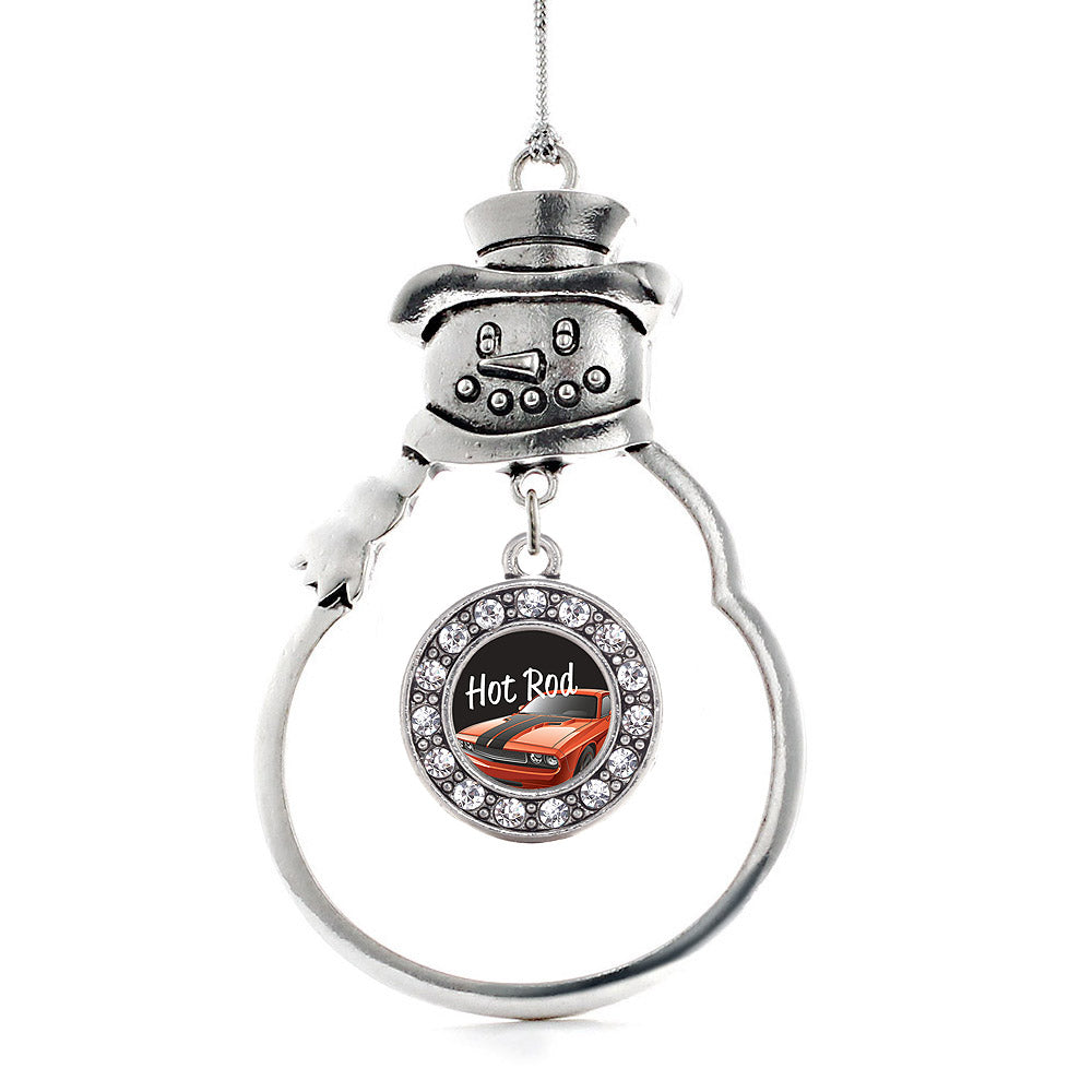 Silver Hot Rod Circle Charm Snowman Ornament