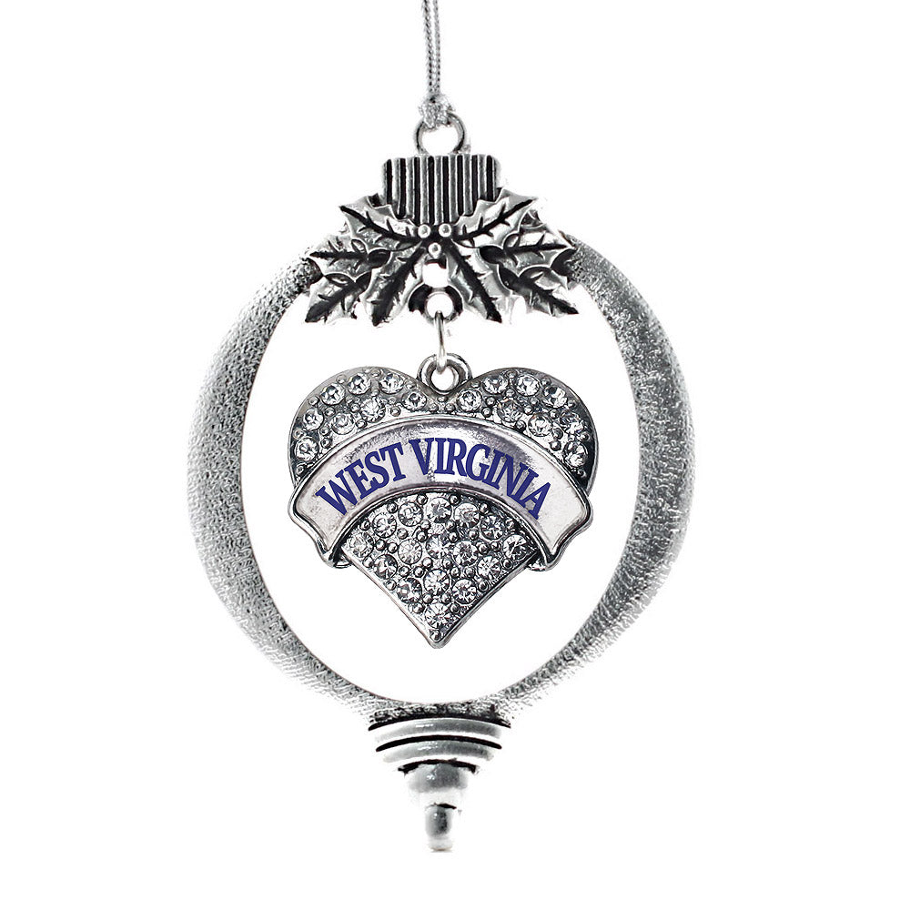 Silver West Virginia Pave Heart Charm Holiday Ornament