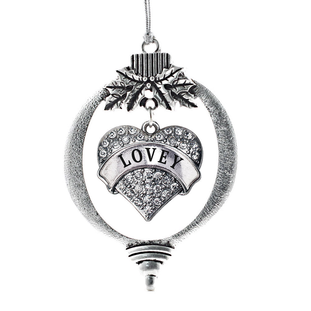 Silver Lovey Pave Heart Charm Holiday Ornament