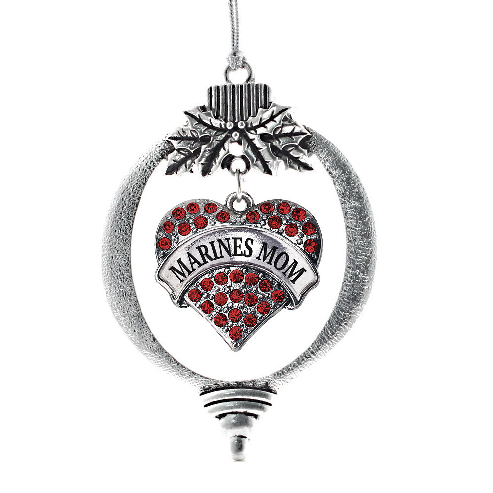 Silver Marines Mom Red Pave Heart Charm Holiday Ornament