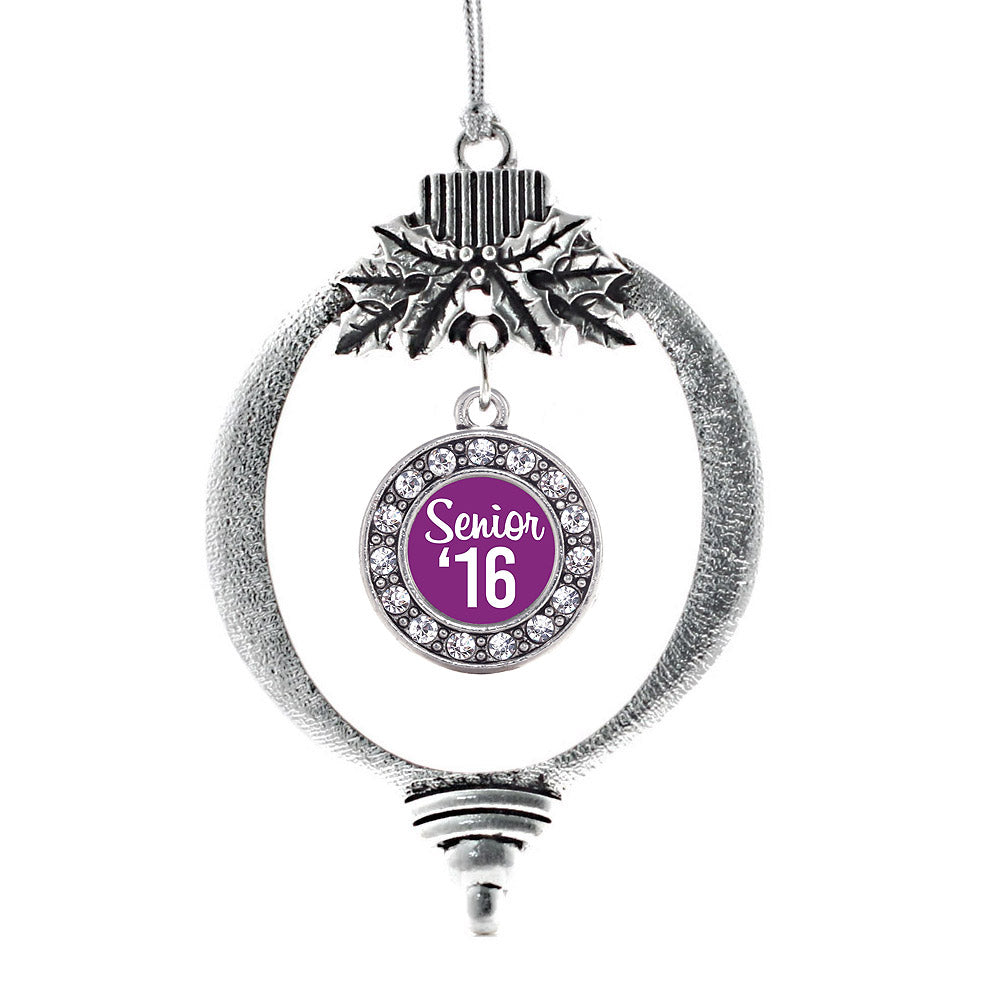Silver Purple Senior '16 Circle Charm Holiday Ornament