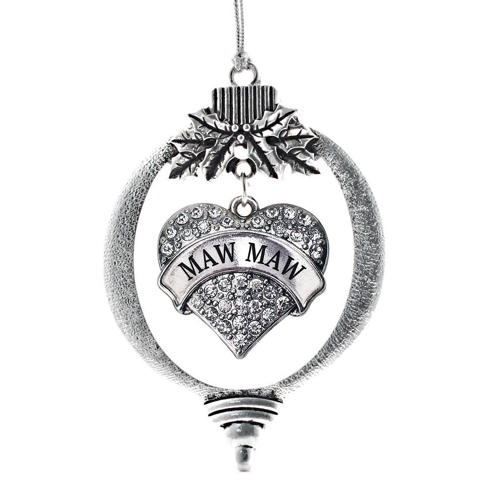Silver Maw maw Pave Heart Charm Holiday Ornament