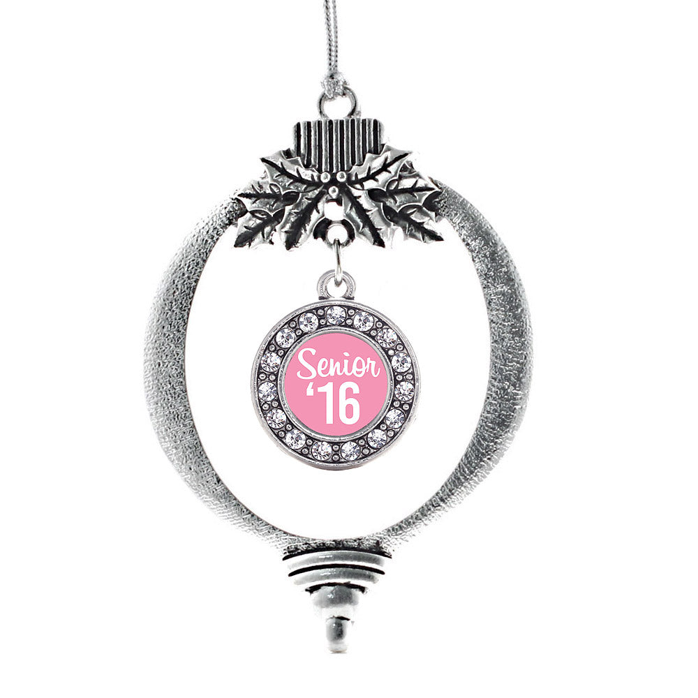 Silver Pink Senior '16 Circle Charm Holiday Ornament