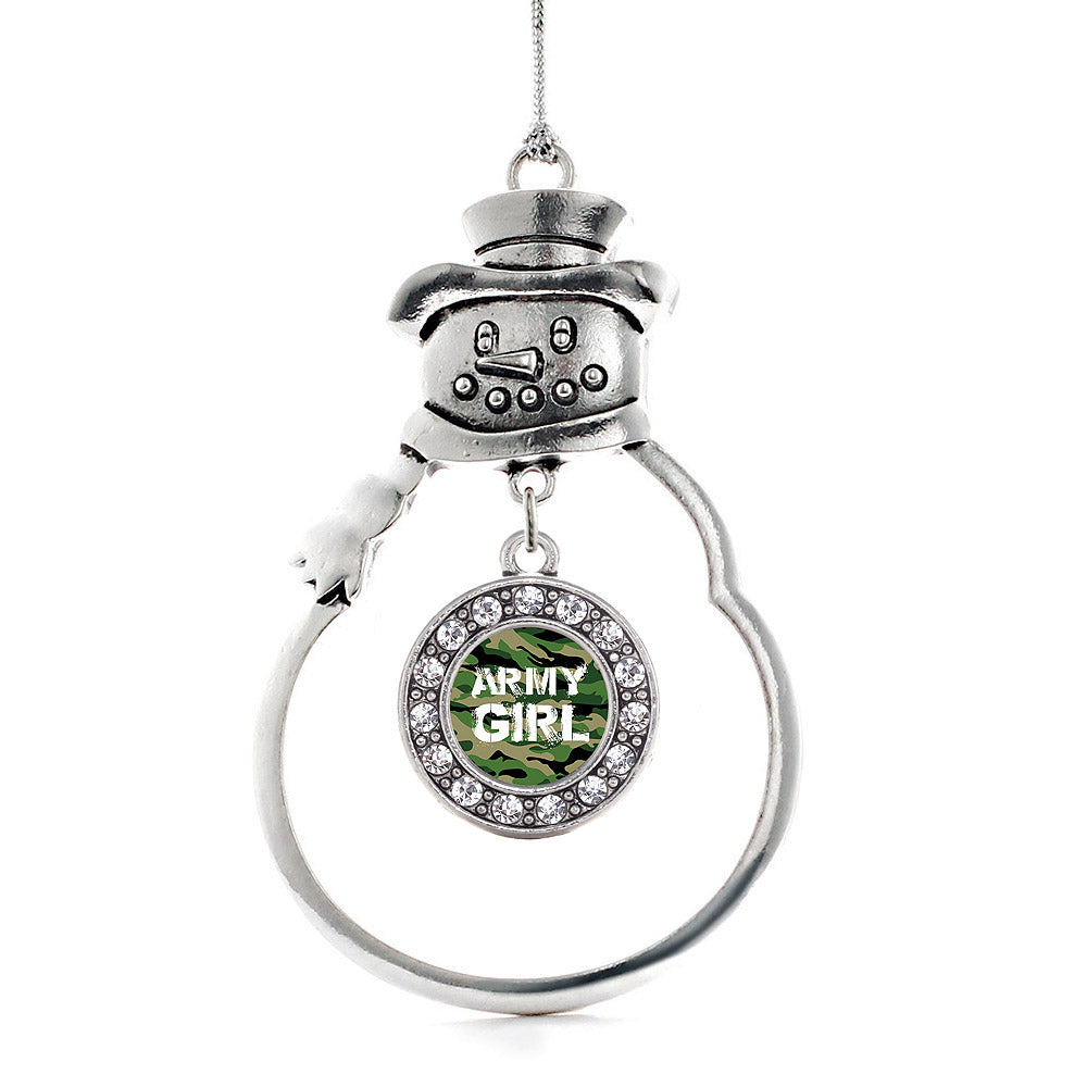 Silver Army Girl Circle Charm Snowman Ornament