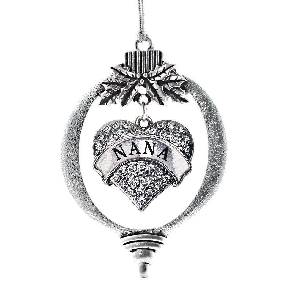 Silver Nana Pave Heart Charm Holiday Ornament