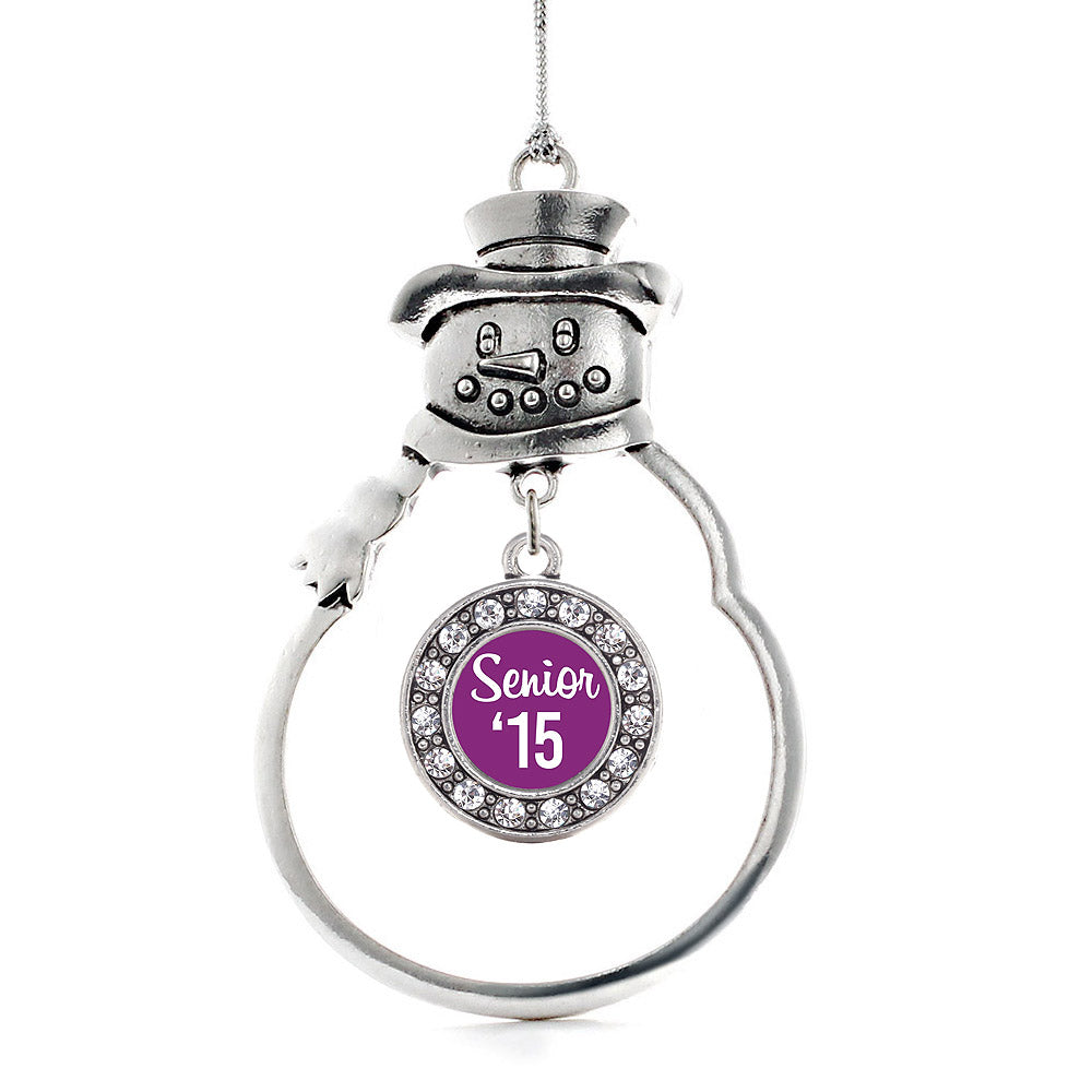 Silver Purple Senior '15 Circle Charm Snowman Ornament