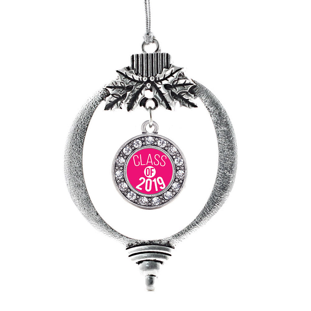 Silver Fuchsia Class of 2019 Circle Charm Holiday Ornament