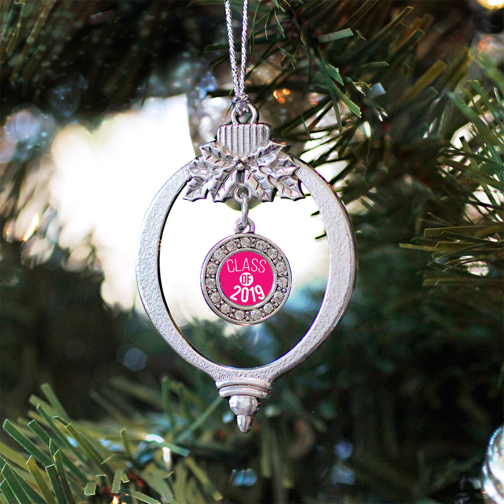 Silver Fuchsia Class of 2019 Circle Charm Holiday Ornament