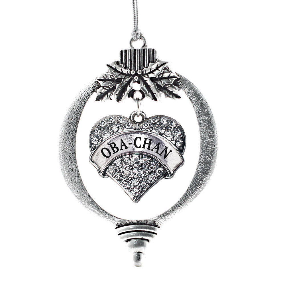 Silver Oba-Chan Pave Heart Charm Holiday Ornament