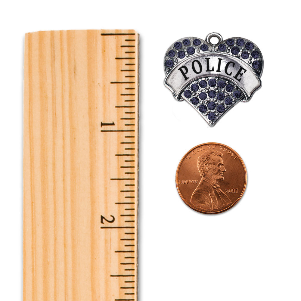 Silver Police Blue Pave Heart Charm Holiday Ornament