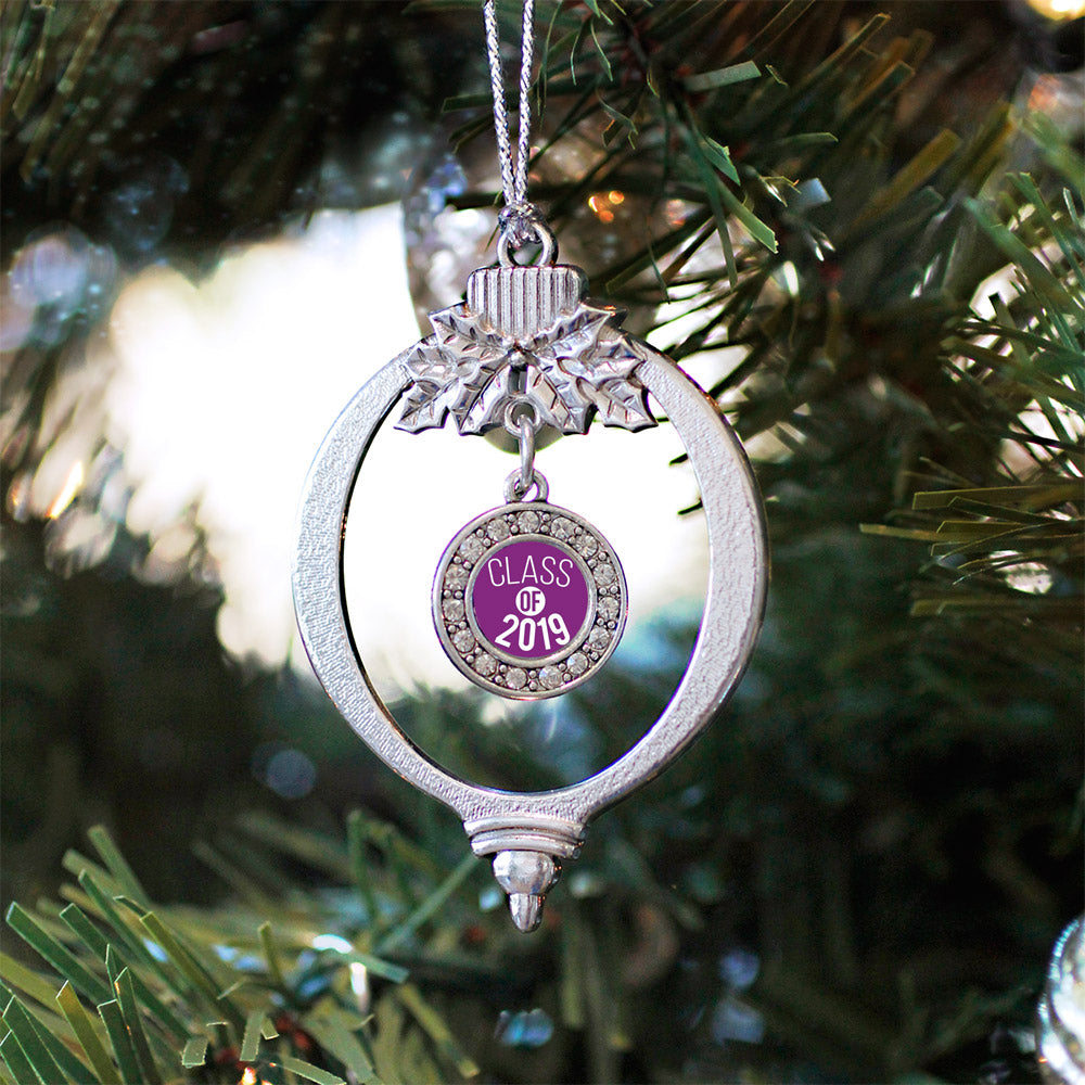 Silver Purple Class of 2019 Circle Charm Holiday Ornament