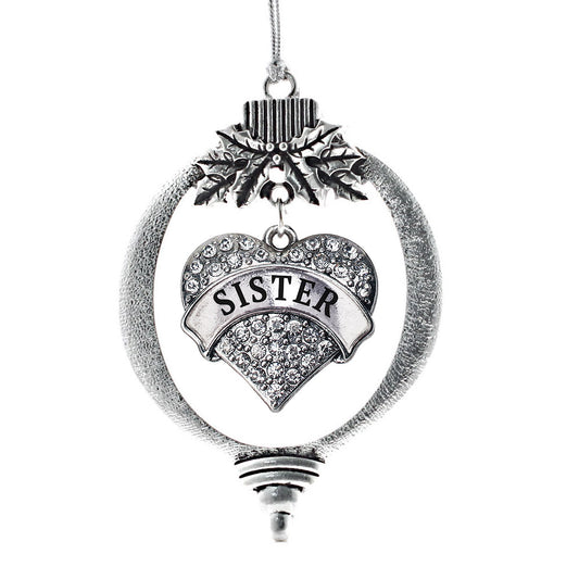 Silver Sister Pave Heart Charm Holiday Ornament