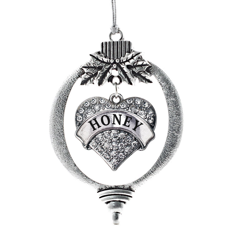 Silver Honey Pave Heart Charm Holiday Ornament
