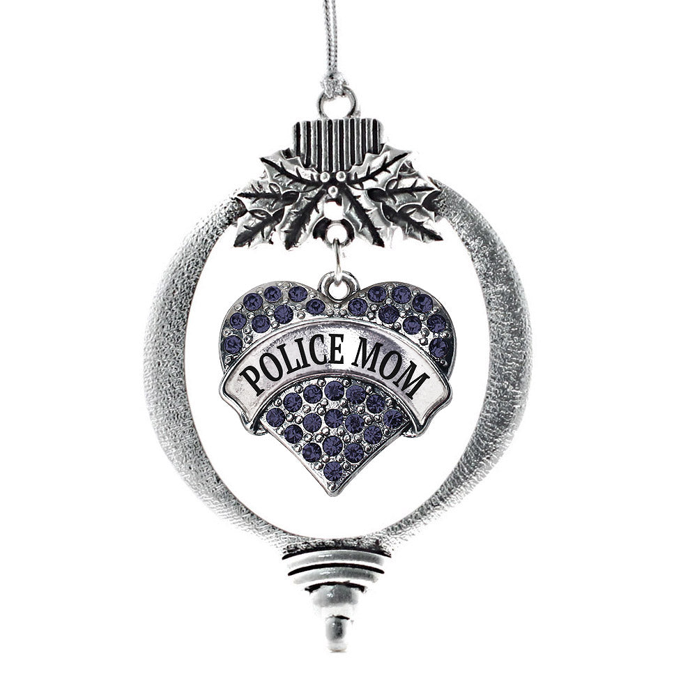 Silver Police Mom Blue Pave Heart Charm Holiday Ornament