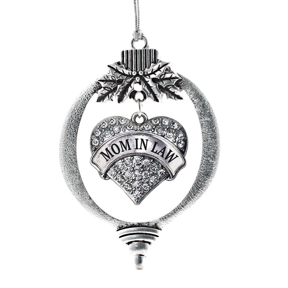 Silver Mom in Law Pave Heart Charm Holiday Ornament
