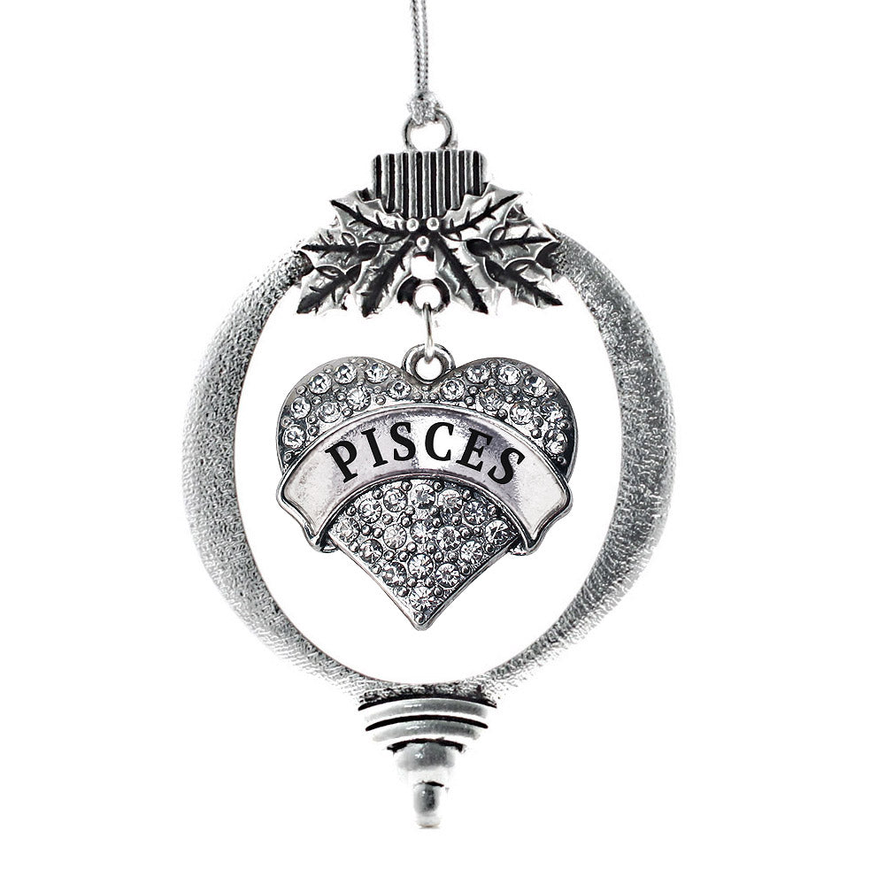 Silver Pisces Zodiac Pave Heart Charm Holiday Ornament