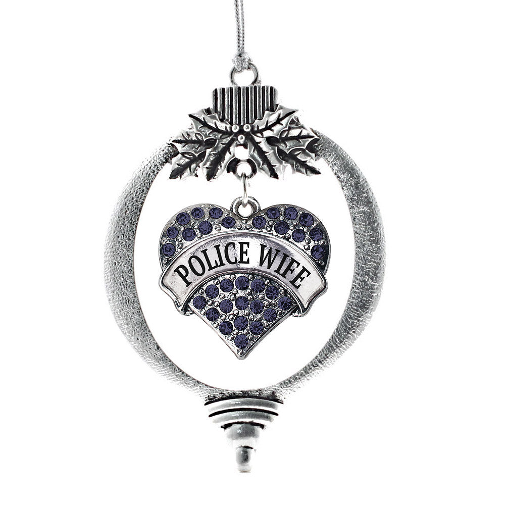 Silver Police Wife Blue Pave Heart Charm Holiday Ornament