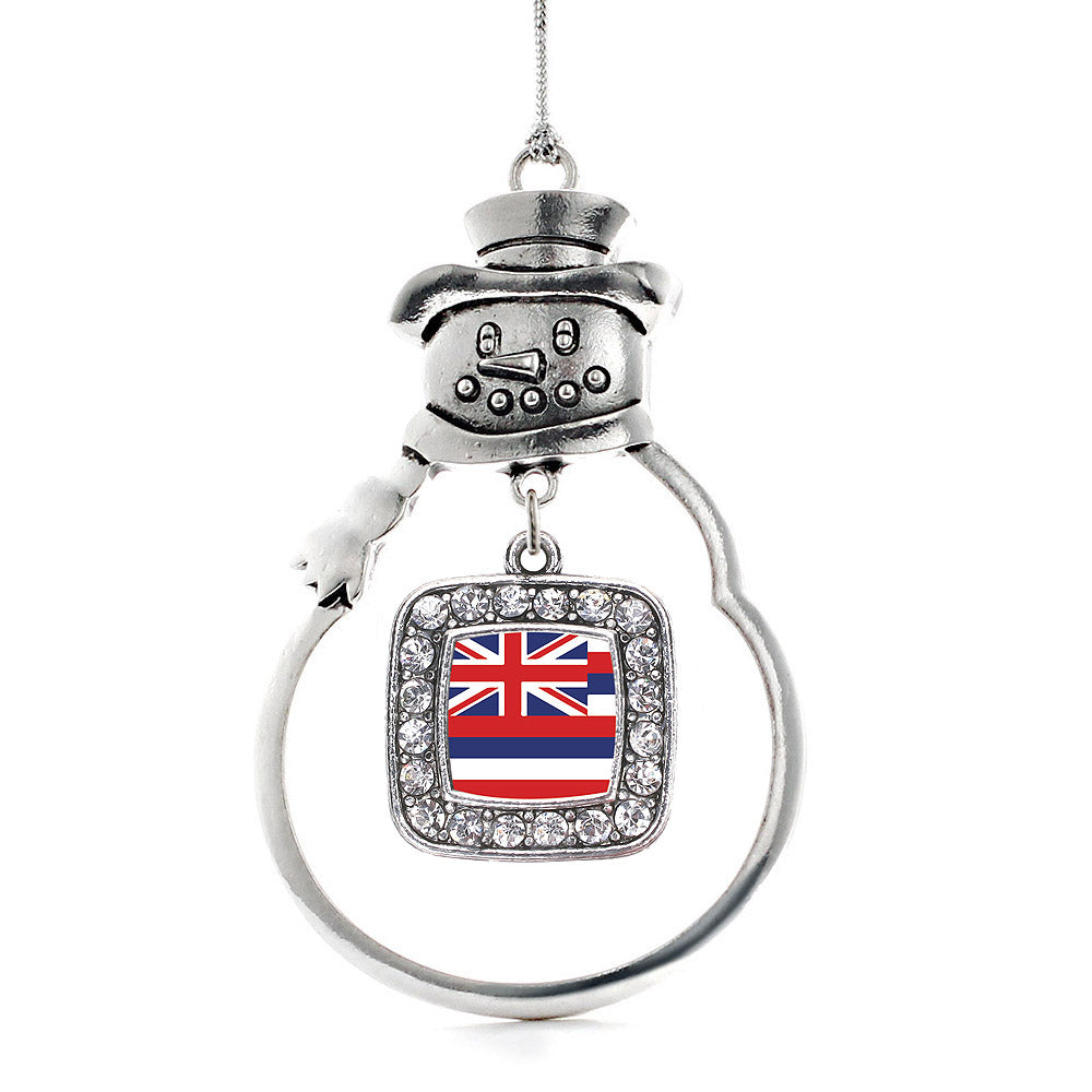 Silver Hawaii Flag Square Charm Snowman Ornament