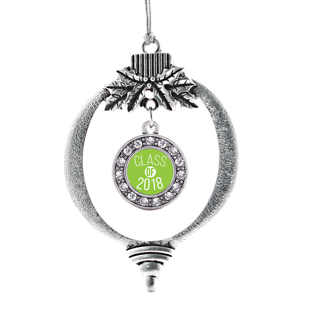 Silver Lime Green Class of 2018 Circle Charm Holiday Ornament