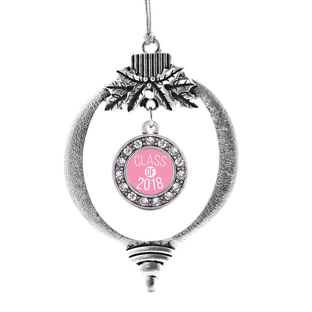 Silver Pink Class of 2018 Circle Charm Holiday Ornament