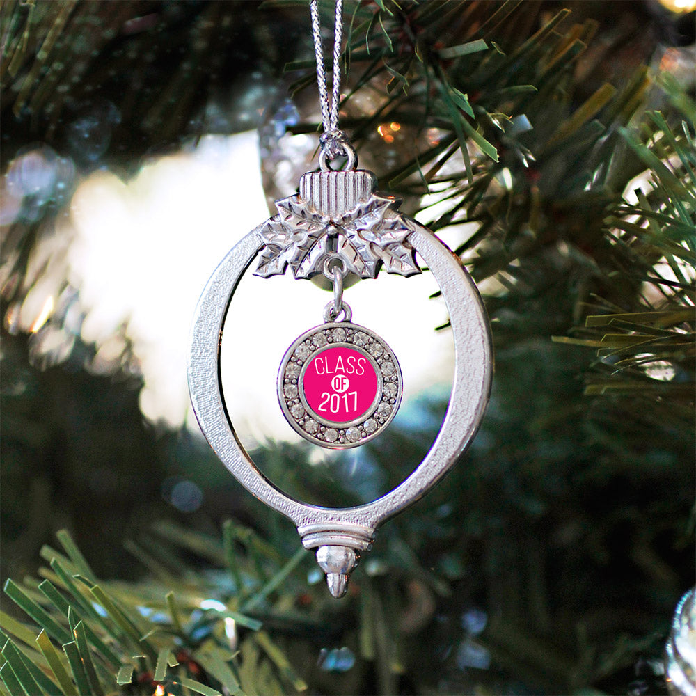 Silver Fuchsia Class of 2017 Circle Charm Holiday Ornament