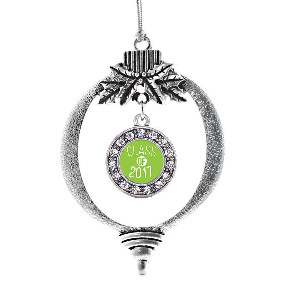Silver Lime Green Class of 2017 Circle Charm Holiday Ornament