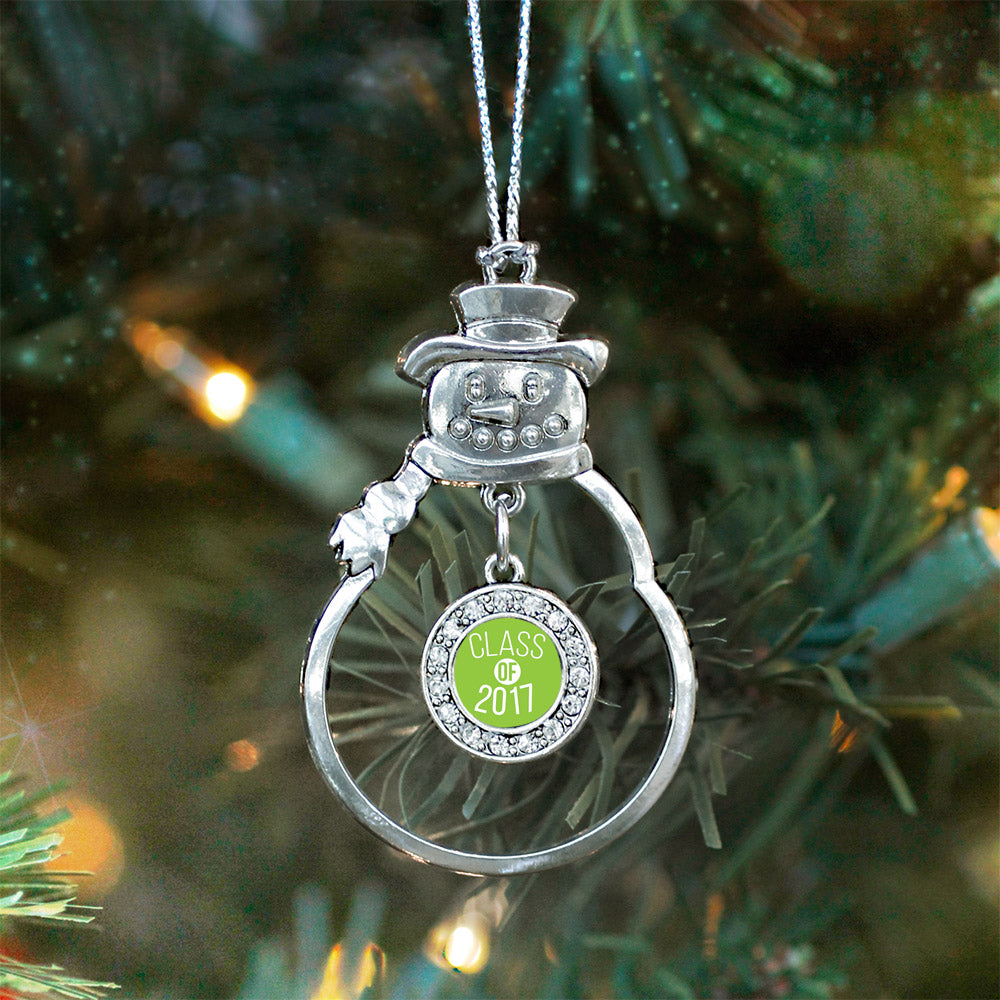 Silver Lime Green Class of 2017 Circle Charm Snowman Ornament
