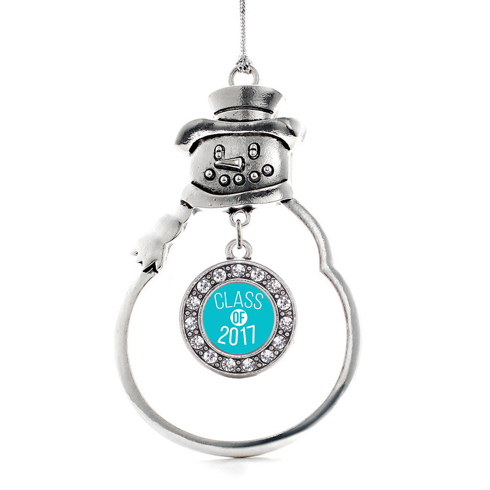 Silver Teal Class of 2017 Circle Charm Snowman Ornament