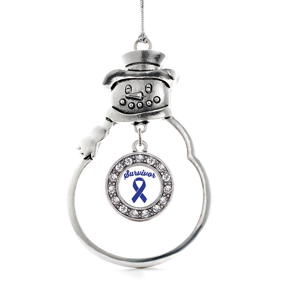 Silver Blue Ribbon Survivor Circle Charm Snowman Ornament