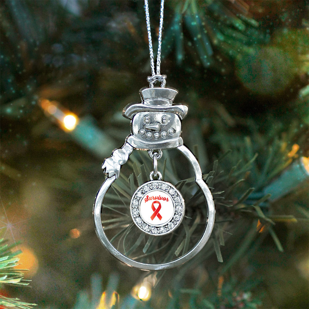 Silver Red Ribbon Survivor Circle Charm Snowman Ornament