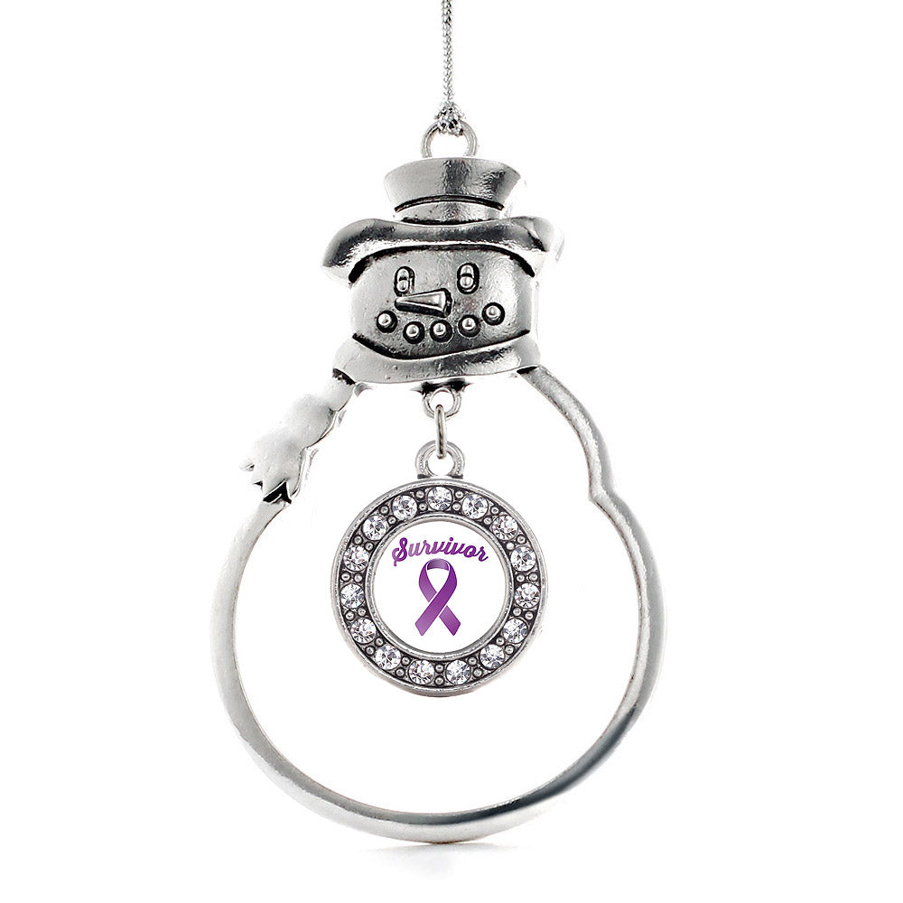 Silver Purple Ribbon Survivor Circle Charm Snowman Ornament