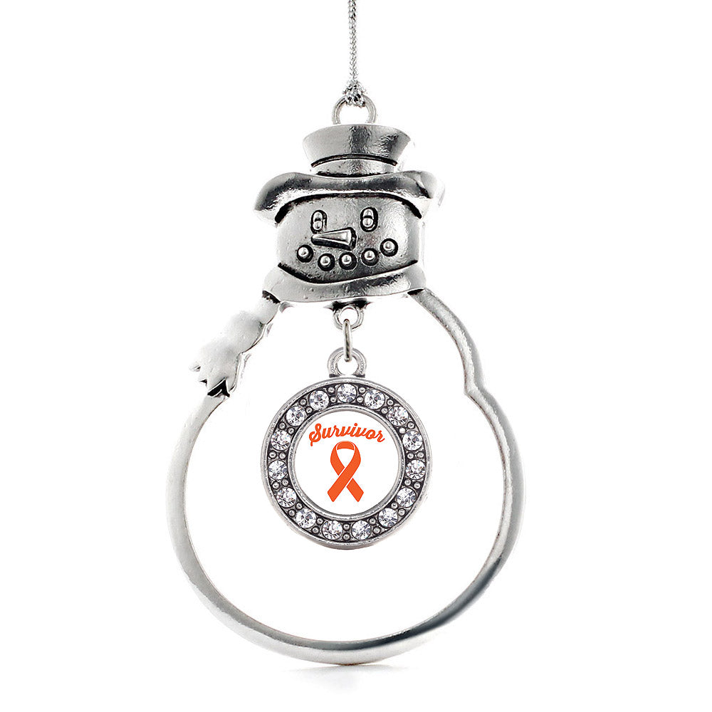 Silver Orange Ribbon Survivor Circle Charm Snowman Ornament