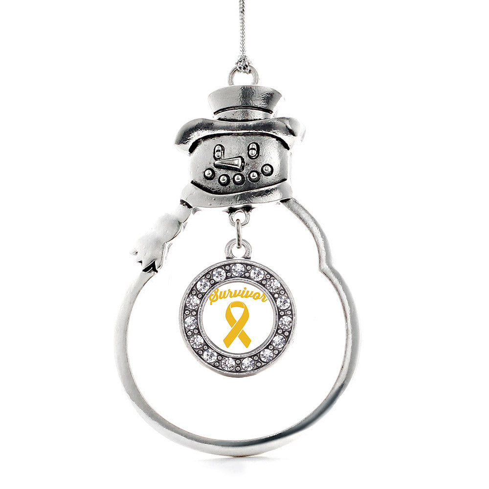 Silver Yellow Ribbon Survivor Circle Charm Snowman Ornament