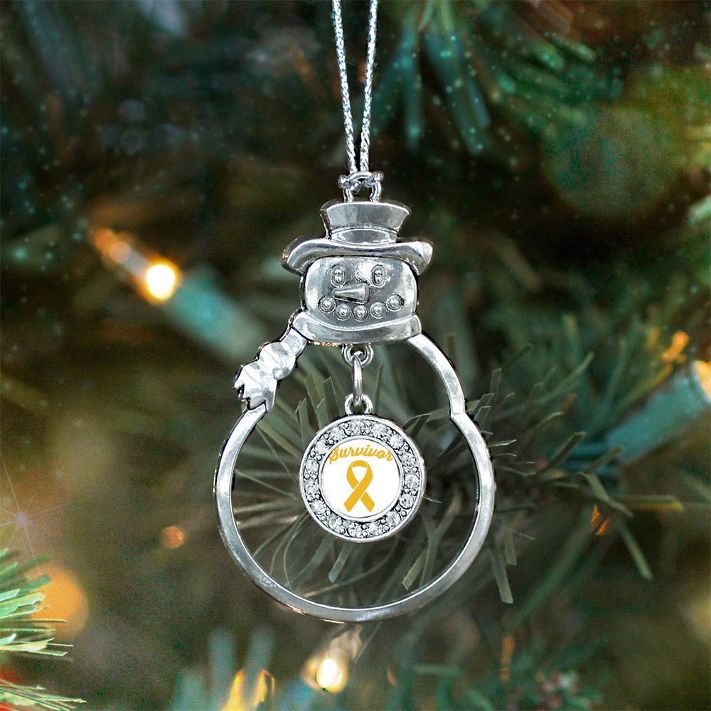 Silver Yellow Ribbon Survivor Circle Charm Snowman Ornament