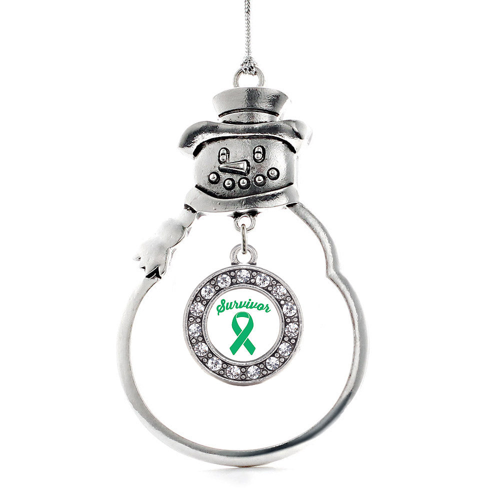 Silver Green Ribbon Survivor Circle Charm Snowman Ornament