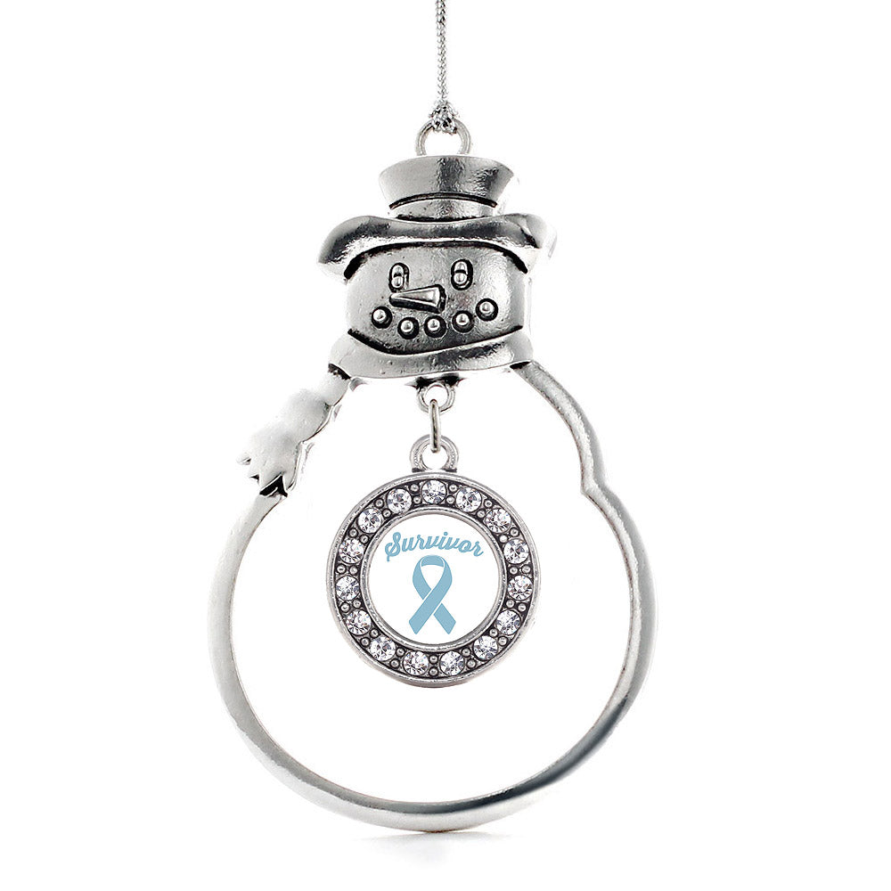 Silver Light Blue Ribbon Survivor Circle Charm Snowman Ornament