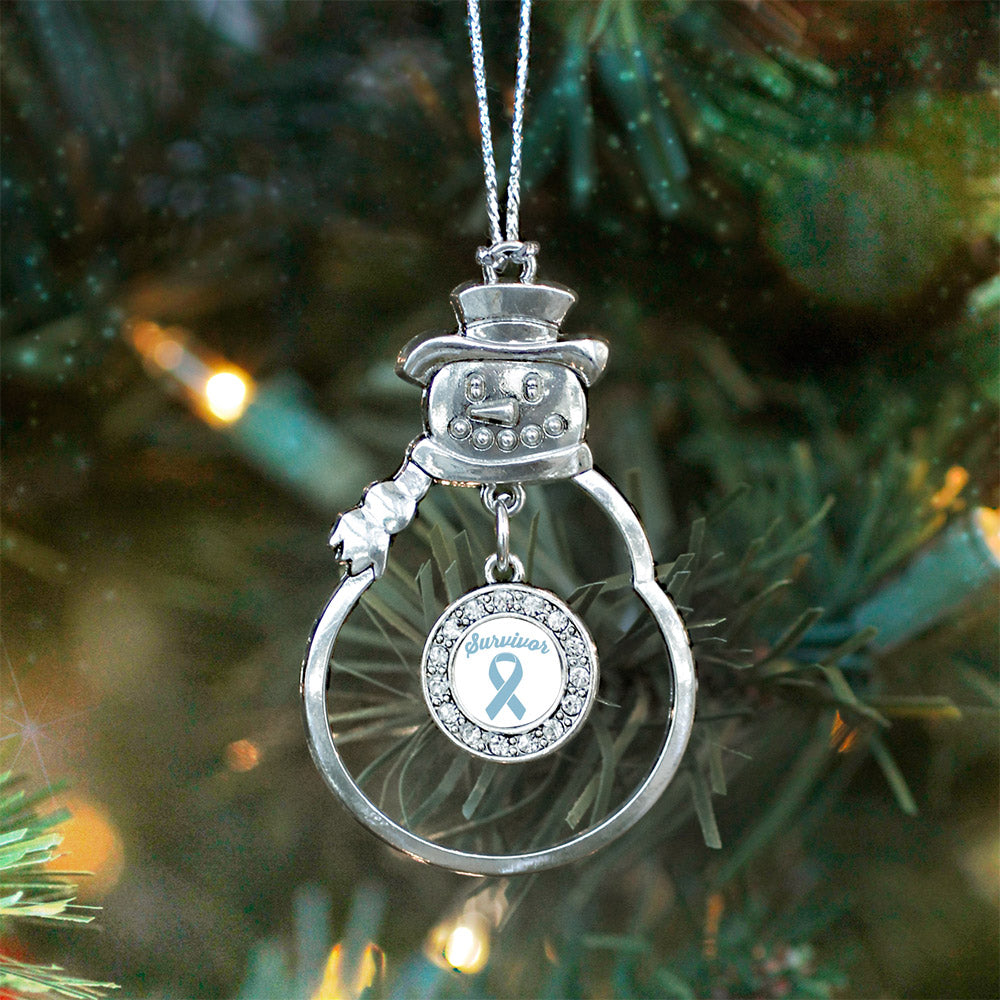 Silver Light Blue Ribbon Survivor Circle Charm Snowman Ornament