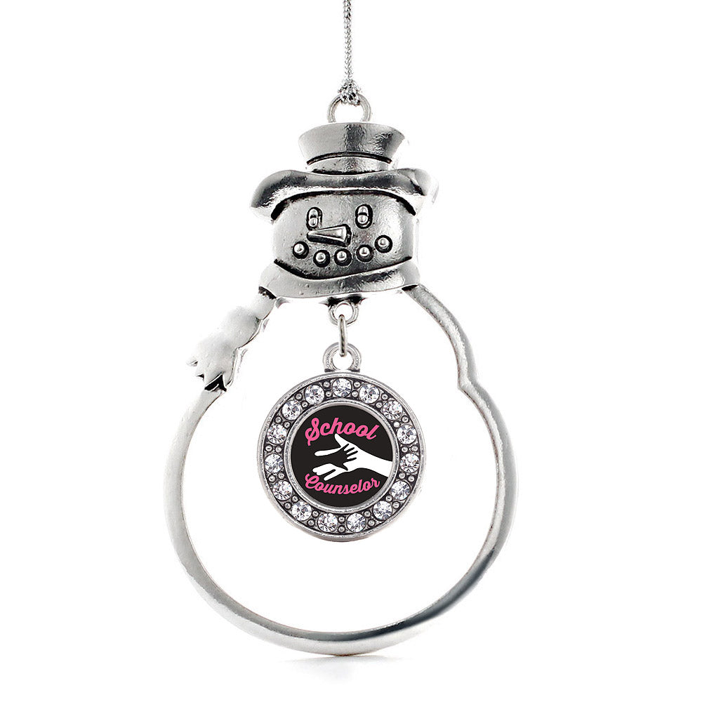 Silver School Counselor Circle Charm Snowman Ornament