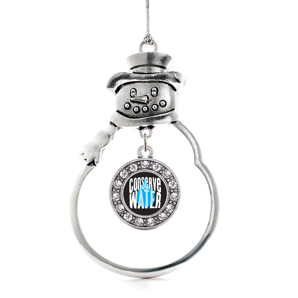 Silver Conserve Water Circle Charm Snowman Ornament