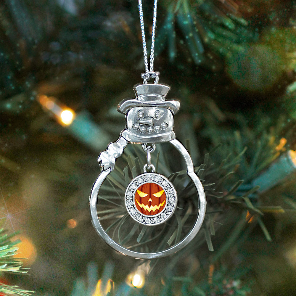Silver Grinning Pumpkin Circle Charm Snowman Ornament
